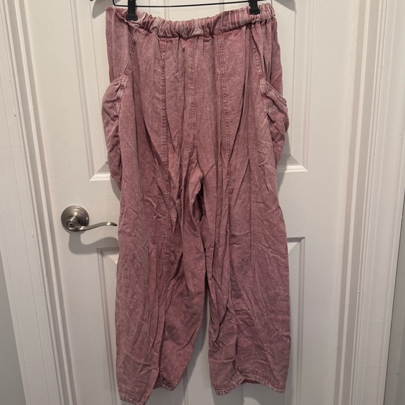 Free People Rose Mauve Distressed Casual Linen Pants Size M - Picture 6 of 14